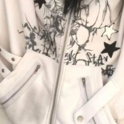 Harajuku Casual Rabbit's Ears Cute Hoodies Women Y2k Aesthetic Loose Printing Vintage Coats Streetwear Zipper Grunge Sweatshirts