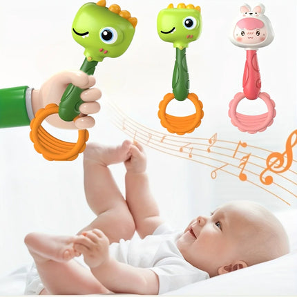 Baby Hand Chime Toy - Cute Pink Rabbit Green Dinosaur Design, Promotes Children's Motor Skill Development and Sensory Learning