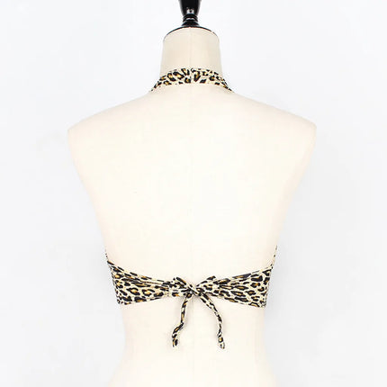 Women Leopard Push Up Crop Tops Sexy V-Neck Halter Seamless Bras Women Sexy Lingerie Bandage Backless Thin Bralette Corsets
