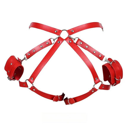 Women Adjustable Leather Bondage Set Waist Belt Thigh Cuffs Handcuffs Restraint Strap Comfort Kit for Couples