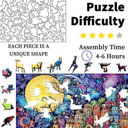 Adult Wooden Puzzle - Colorful Comic City - Unique Irregular Animal Shape Puzzle - Creative Gifts for Teenagers and Adults