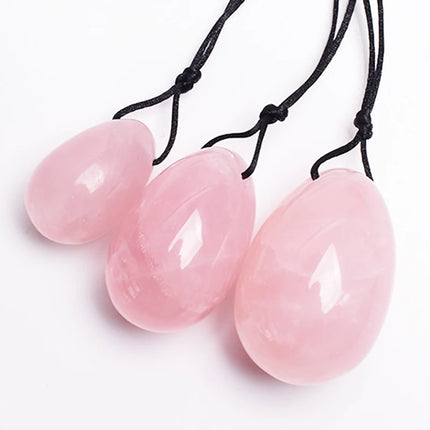 Pure Natural Rose Quartz Yoni Egg Vaginal Muscles Tightening Ball Women Kegel Exerciser Pink Crystal Egg Massage Ball and Wand