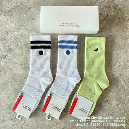 New Men Women Combed Cotton Embroidered Logo Two Bars Casual Sports Socks Running Fitness Breathable Trendy Socks