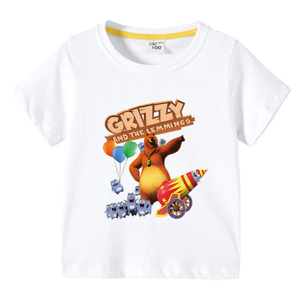 Children's Clothing Grizzy And The Lemmings Graphic Short Sleeve T-Shirt 3-10Years Boys O-Neck Tee 2025 New Fashion Clothing