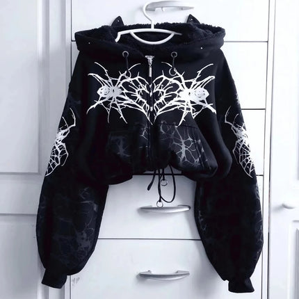 Y2K New Korean Version of College Style Spice Girl Zipper Hoodie Women Harajuku Casual Loose Fleece Thick Sweatshirt Punk Hoodie