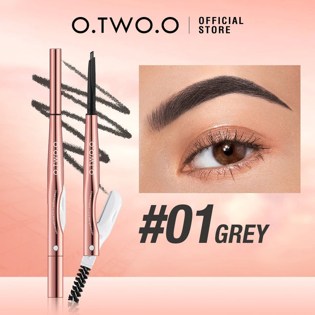 O.TWO.O Eyebrow Pencil 3 in 1 24 Hours Waterproof Long Lasting 4 Colors Brown with Eyebrow Trimmer Cosmetics Makeup Brow Pencil