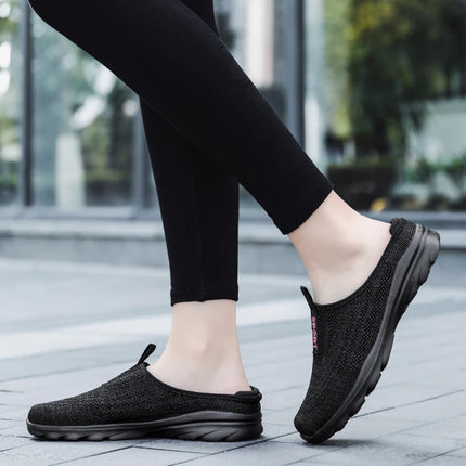 Women's Ultra Light Oversized Running Shoes, Fashionable Fly Woven Breathable Mules Sports Sneakers Plus Size 35-42