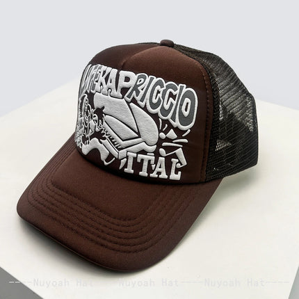New Unisex Japanese 3D Printed Letter Baseball Hats Sunshade Personal Breathable Hip-hop Trucker Caps Color Block Versatile Mesh