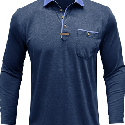 Men's Long-sleeved Polo Shirt Casual Spring and Autumn Top Fashionable Men's Clothing Loose Men's T-shirt Solid Color Pullover.