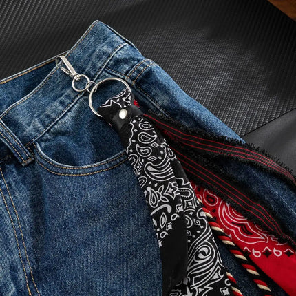Salircon 2Styles New HipHop Ribbon Waist Pants Chain Trousers KeyChain Men Trend Handkerchief Charm Bag Pendant Keyring Jewelry