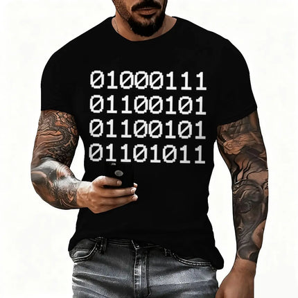 Men's T-Shirt Binary Code Graphic T-shirt Vintage Luminous Personality Shirts Short Sleeve Funny Mathematician Streetwear