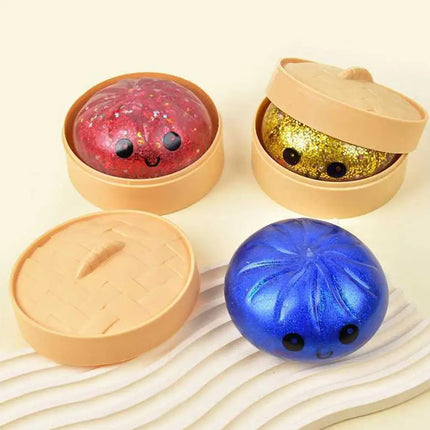 Safe Non Toxic Dumpling Squishy Toy Transparent Silver White Striped Glitter Material Soft Texture For Children Daily Playing