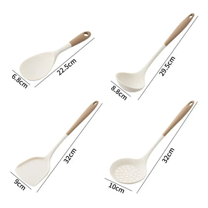 4-Piece Silicone Kitchen Utensil Set with Non-Stick Pans Silicone Spatula Soup Ladle Slotted Spoon Cooking Tools for Kitchen