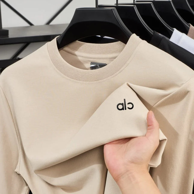 High End Fashion Brand Autumn New Exquisite Letter Badge Long Sleeved Men Comfortable and Casual Best-Selling Round Neck T-Shirt