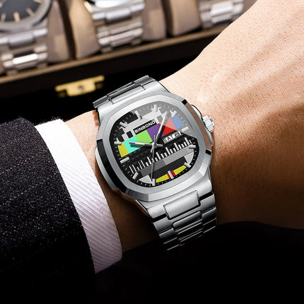 BINBOND Creative TV Dial Men's Watches New Fashion Original Retro Design Luminous Quartz Wristwatch For Man With Calendar Week