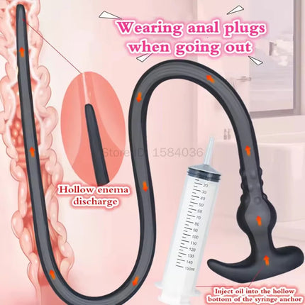 Super Long Anal Plug Silicone Wearable Butt Plug Hollow Enema Vaginal Cleaning Glowing Dildo Deeper Adult Toys Sex Toys Sex Shop