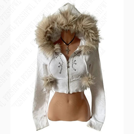 Millennial Y2K Vintage Spice Girl Slim Waist Pink Zipper Hooded Hoodie Jacket Female Autumn/Winter Design Sense Woolly Hat