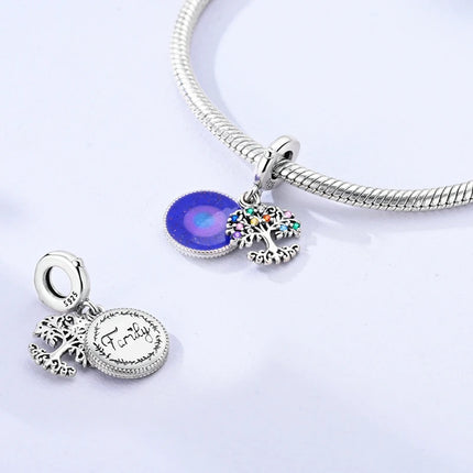 Charm Bead 925 Sterling Silver Heart Starry Sky Family Mother-Daughter-Sister Charm Fit Bracelets Pendant Women DIY Jewelry Gift