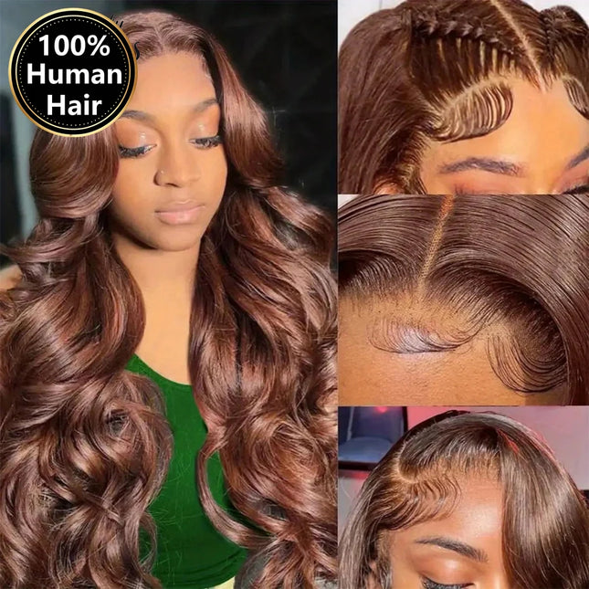 30 Inch Chocolate Brown Body Wave Lace Front Wig Transparent 13x6 HD Lace Frontal Wigs 13x4 Preplucked Colored Human Hair 4x4 5x5