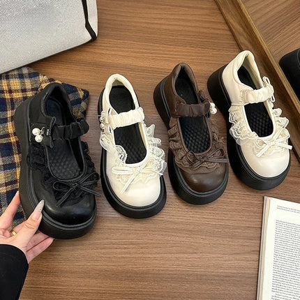 2026 Spring Autumn Height-Increasing Women's Mary Jane Shoes Concise Butterfly-knot Single Shoes Ladies' Elegant Dress Leather Pumps