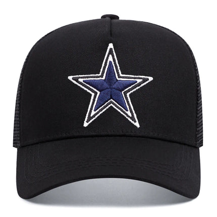 Simple symbol five-pointed star Embroidery outdoors  baseball cap Summer breathability Hip hop mesh cap trucker hat