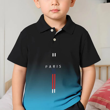 Polo Shirts for Kids Gradient Striped 3D Print Fashion Child Polo Shirt Boy Clothes Lapel Tops Street Casual Children's Clothing