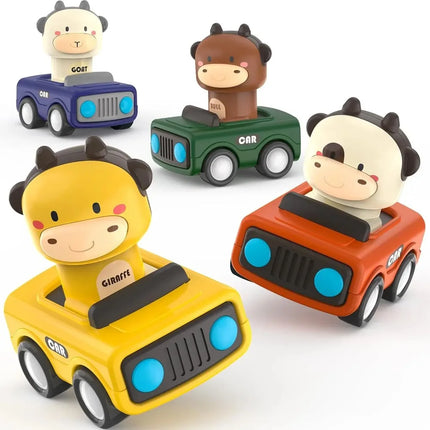 Press and Go Car Toys for Toddlers 1-3, Baby Animal Racing Cars, Infant Play Vehicle Set, Baby Push Go Friction Car Toys