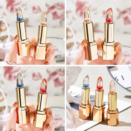 Transparent Flower Jelly Temperature Color-changing Lipstick long-lasting waterproof non stick cup  Anti-drying Lips Skin Care