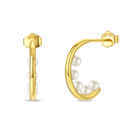 925 Sterling Silver Gold Pearl Hoop Earrings Pave Large Circular Shape Earring Gift for Women Jewelry Anniversary Wedding