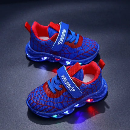 Spring Autumn Boys Spiderman Mesh Breathable Sport Shoes Disney LED Children's Sneakers Kids Casual Shoes Light Shoes for 0-6Y