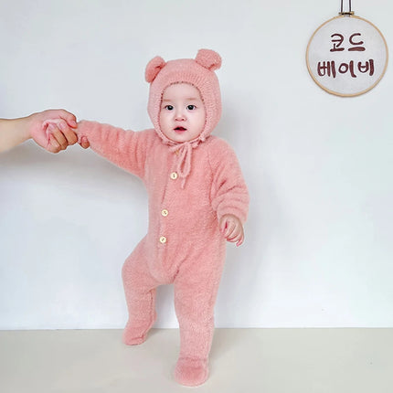 Baby Outfit Newborn Photography Props Mohair Knitted Bear Rompers Footed Jumpsuit Hat 2pcs/Sets Photography Clothing Accessories