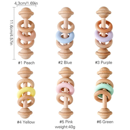 Montessori Baby 1Set Baby Toys Music Rattle Wood Crochet Bead Bracelet Wooden Rodent Chew Play Gym Teether Products Newborn Gift