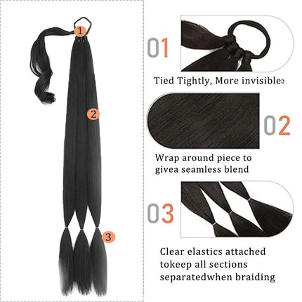 0'' Braids Ponytail Extensions Long DIY ith Elastic Tie Straight Wrap Around Braid Hair Extensions Synthetic Hairpiece for Women