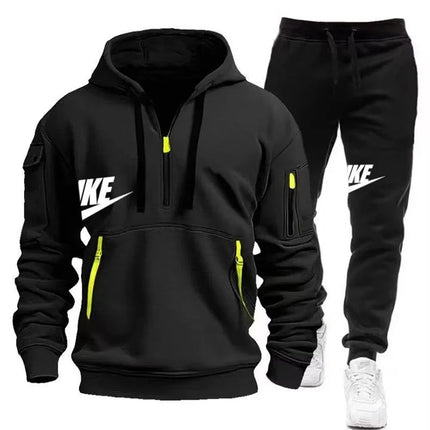 Men Autumn Winter Warm 2 Piece Tracksuit Zipper Hoodie Sweatshirt & Pants Set Casual Sports Jogging Outfit For Male Daily Outdoo