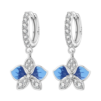 Hot Sale Original 925 Sterling Silver Zircon Pink Paw Print Earrings Heart Flower Leaf Design Women Party Jewelry Gift Ear Loops