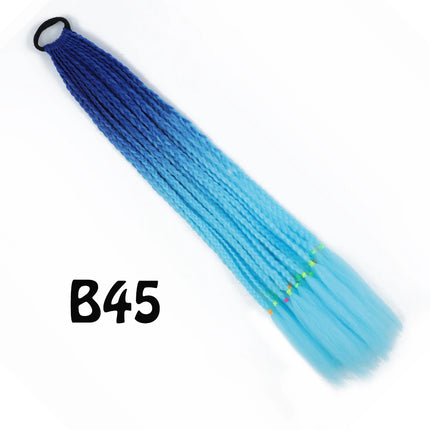 Synthetic Gradient Color Dirty Braided Ponytail Extensions With Elastic Band 24" Rainbow Braid Pony Tail Hairpiece For Girl