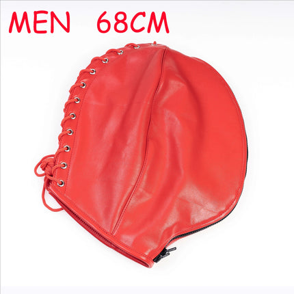 Adjustable Size Fetish Double Leather Mask with Zipper for Adult Mysterious Role Play Halloween Carnival Party Mask Hood Costume