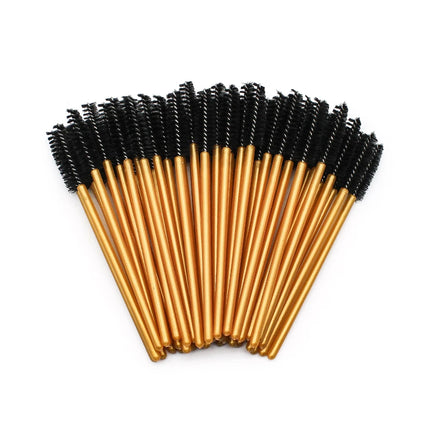 50Pcs Disposable Eyelash Makeup Brush Mascara Wands Gold Mini Eye Lash Brushes Short Eyebrow Comb Eyelashes Extension Tool