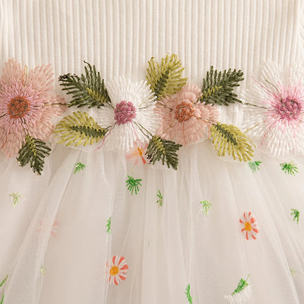 Baby Girl Dresses Spring And Autumn Floral Embroidery Mesh Girls Dresses Cute Long Sleeve Girls Princess Dresses