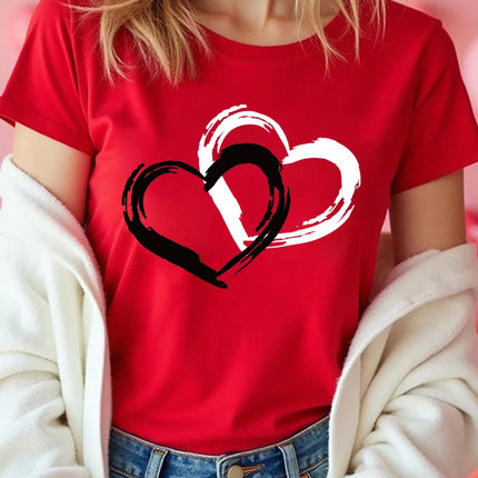 Fashion Love Heart Print Women T Shirt Casual Graphic Printed Clothes Female Shirt Short Sleeve Lady Streetwear Lover Tee
