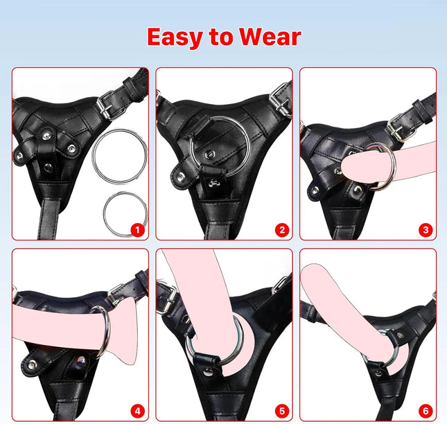 Strap On Dildo Harness Adjustable Waist and Thigh Soft Nylon Vegan Leather Belt with 2 Size Metal O-Rings for Lesbian Gay Couple