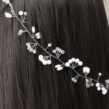 Western Wedding Fashion Headdress for Pearl Crystal Bride Handmade Wedding Crown Floral Pearl Hair Accessories Hairpin Ornaments