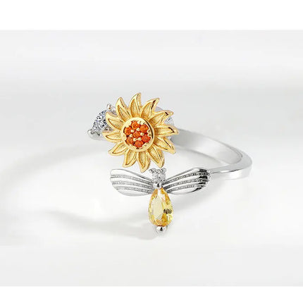 VENTFILLE 925 Sterling Silver Sunflower Diamond Zircon Rotatable Ring For Women Gift Relieve Stress Ring Jewelry Wholesale