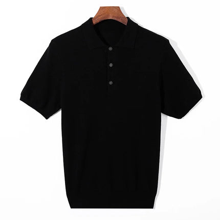 Men's short sleeved polo shirt, stylish top, knitted T-shirt, 2024 summer wool blend casual business pullover