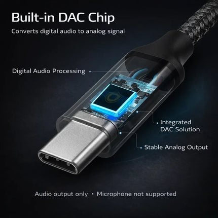 USB C to 3.5mm AUX Audio Cable with Built-in DAC, Type-C to AUX Jack Adapter, Audio Output for USB-C Phones, Car AUX,Speakers