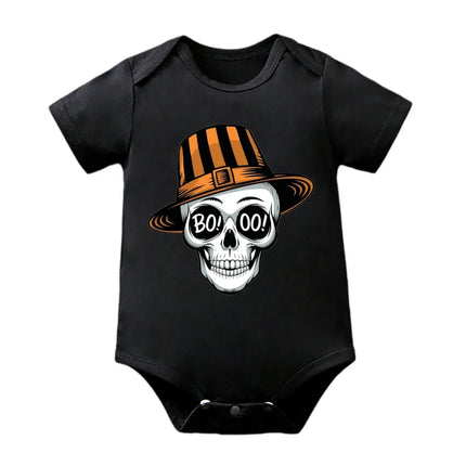 IURNXB Newborn Baby Bodysuit Short Sleeve Infant 1st Halloween Party Costume Skull Print Romper Cute Kid Outfit 100%Cotton 0-12M