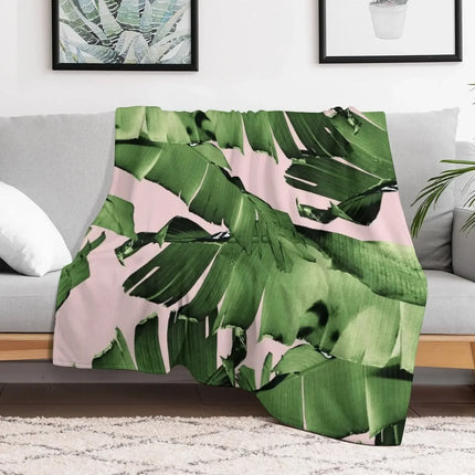 Blush Banana Leaves Dream #8 #tropical #decor #art Throw Blanket Luxury Brand Decorative Throw Flannel Fabric Flannel Blankets