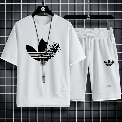 Men's Summer Casual Fashion Printed T-Shirt and Shorts Set Quick-Drying Outdoor Sports Loose Fit Short-Sleeve Outfit