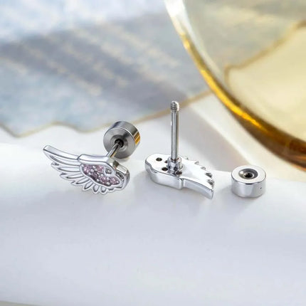 Fashion Silver Color Zircon Wing Stud Earrings for Women Luxury Shiny Crystal Geometric Personality Ear Bone Nail Jewelry Gifts