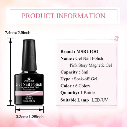 MSRUIOO 8ml Pink Cat Eye Magnetic Gel Nail Polish, Holographic Rainbow Varnish DIY Home Salon Festive Gift  For Valentine's Day